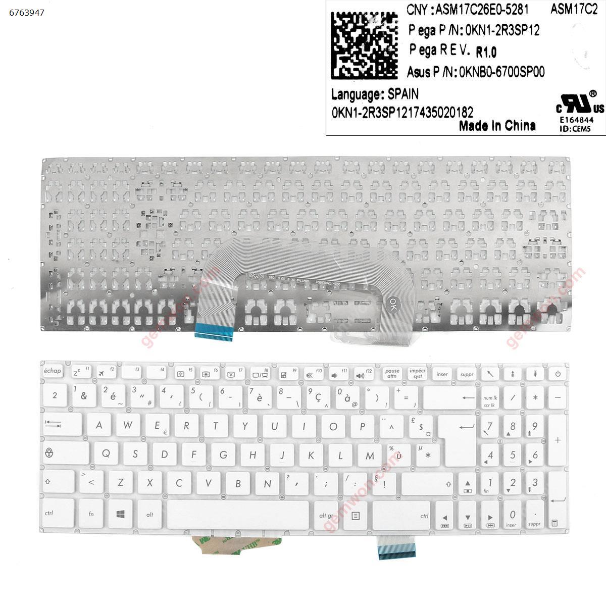 Picture of New Replacement Laptop Keyboard For ASUS X705   WHITE (  Without  Backlit  ,Big Enter  ,Cable  Folded  ) FR Layout