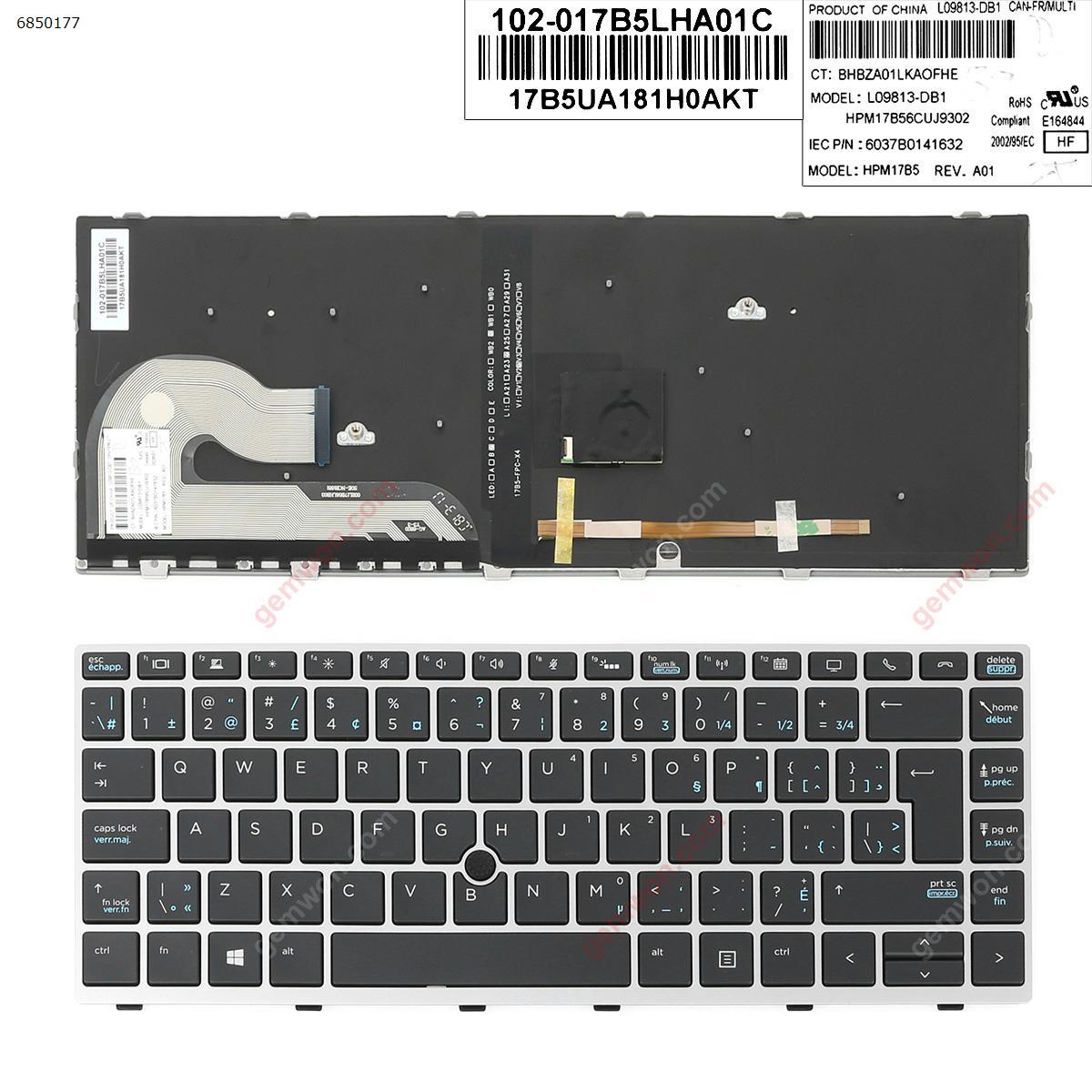 Picture of New Replacement Laptop Keyboard For HP EliteBook 840 G5 SILVER FRAME BLACK (with point ， Backlit,Win8) CA/CF Layout