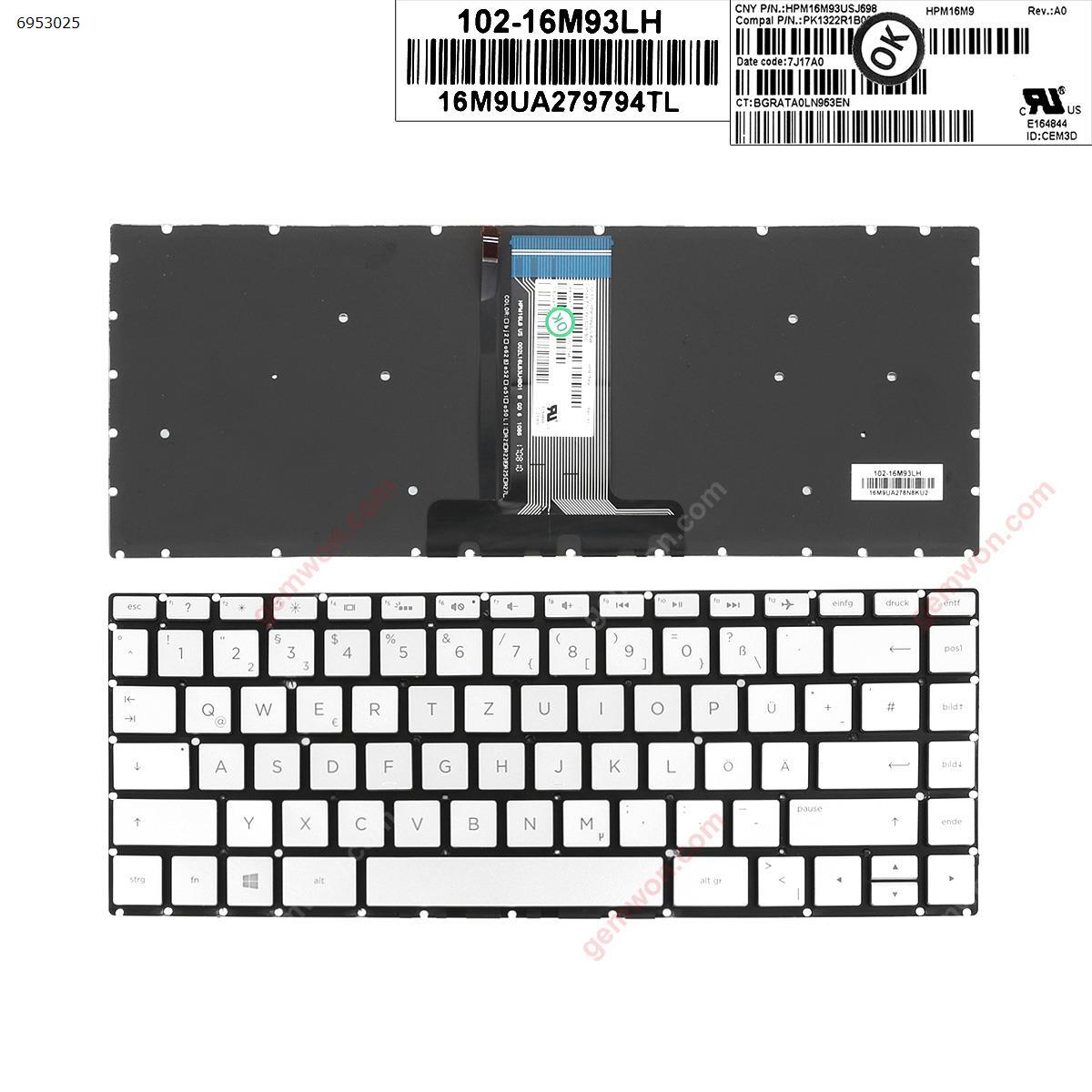Picture of New Replacement Laptop Keyboard For HP Pavilion 14-BS 14-BS000 14-BS100 14-BS500  SILVER , Backlit,  Small  Enter GR Layout