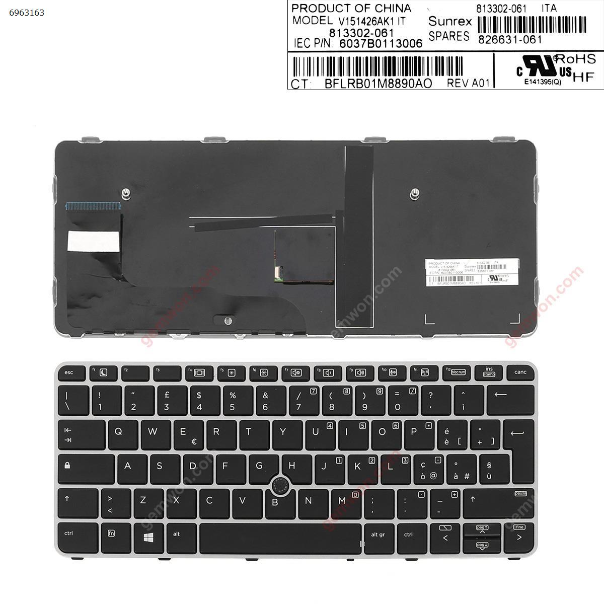 Picture of New Replacement Laptop Keyboard For HP EliteBook 820 G3 SILVER FRAME BLACK (with point,Win8) IT Layout