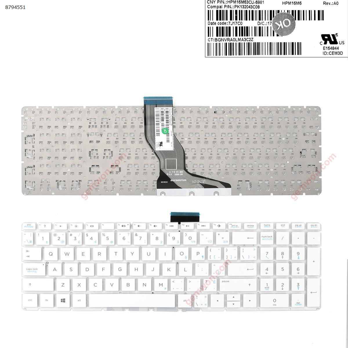 Picture of New Replacement Laptop Keyboard For HP 15-BS   white   (without   backlit, small  enter ) CA/CF Layout