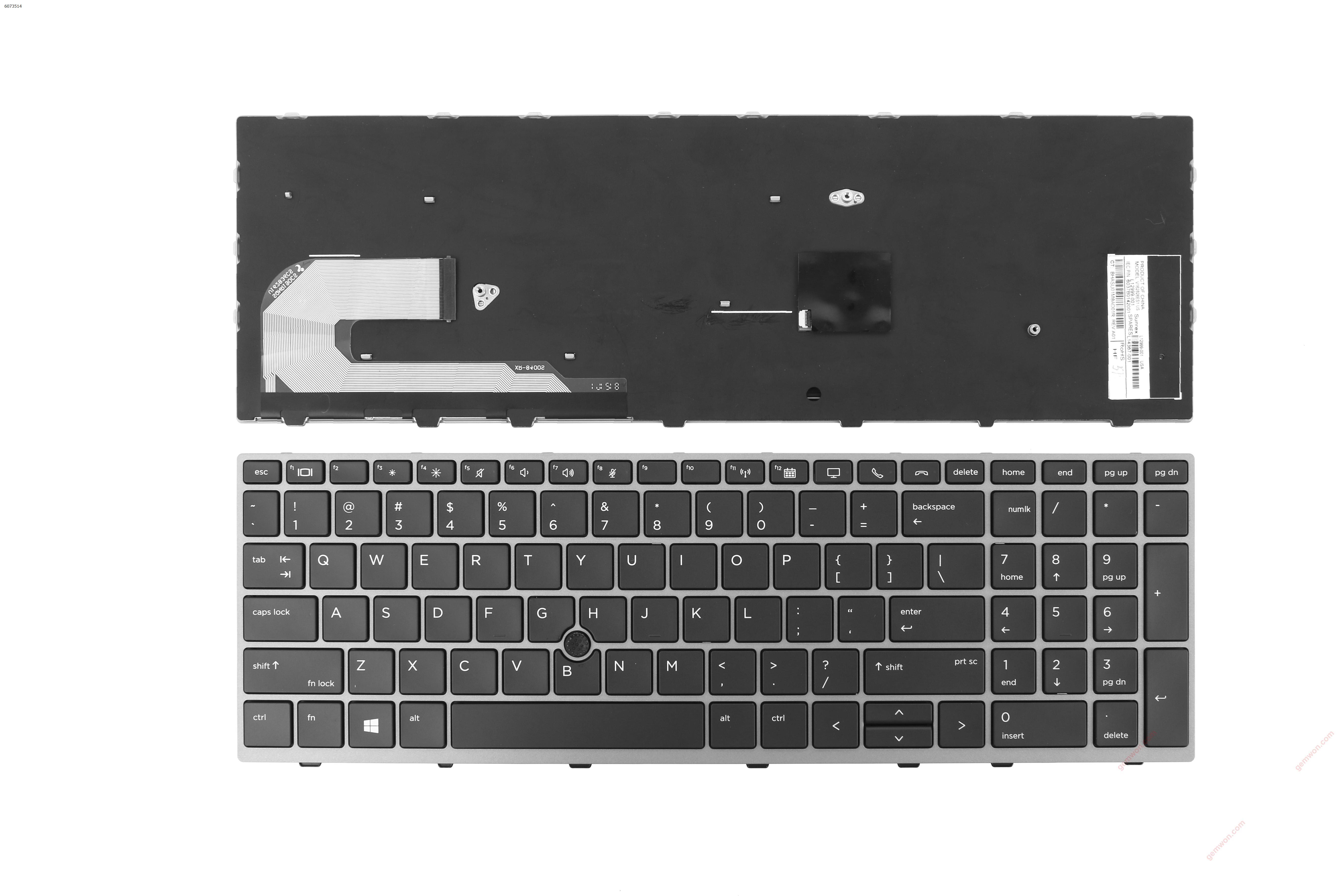 Picture of New Replacement Laptop Keyboard For HP EliteBook 850 G5 SILVER FRAME BLACK ( with point  , Cable Folded   ) US Layout