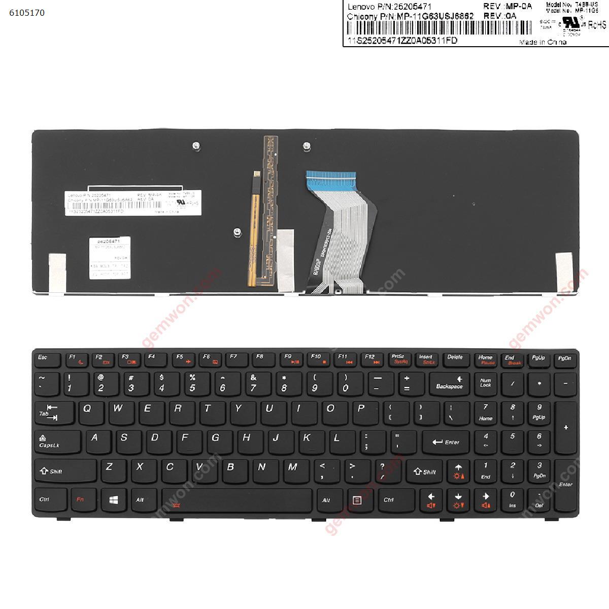 Picture of New Replacement Laptop Keyboard For LENOVO Y580 GRAY FRAME BLACK(Backlit.WIN8) OEM US Layout