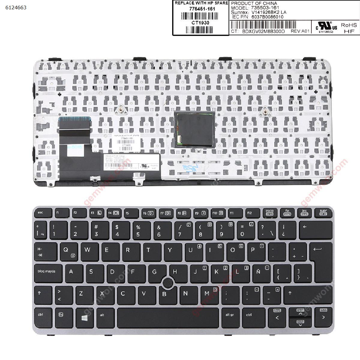 Picture of New Replacement Laptop Keyboard For HP EliteBook 820 G1 SILVER FRAME BLACK (with point,Win8) LA Layout