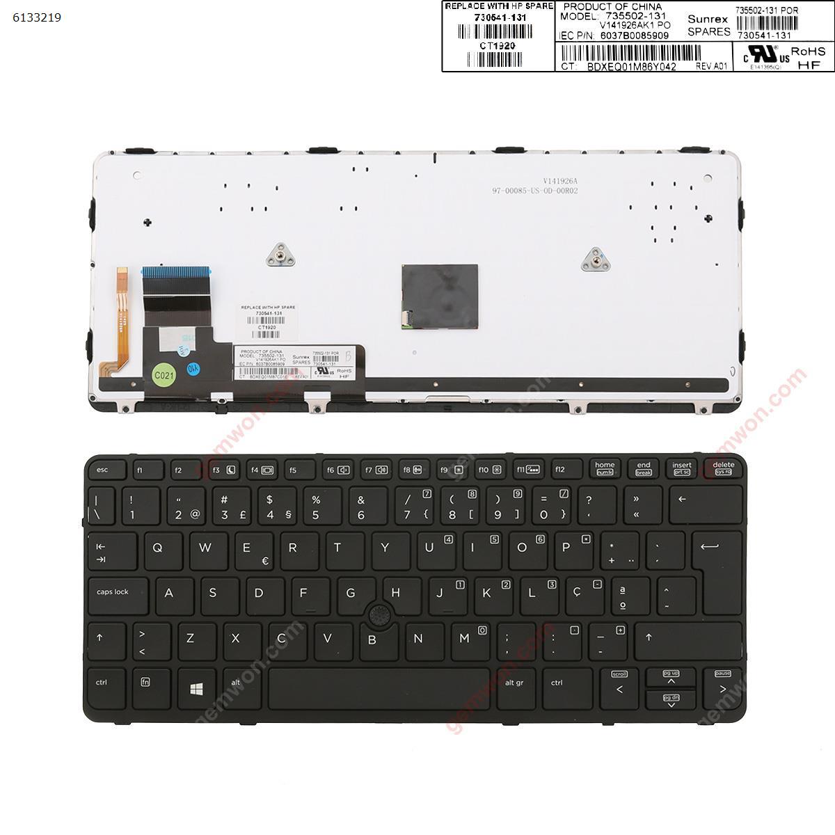 Picture of New Replacement Laptop Keyboard For HP EliteBook 820 G1 BLACK FRAME BLACK (Backlit,with point,Win8) PO Layout
