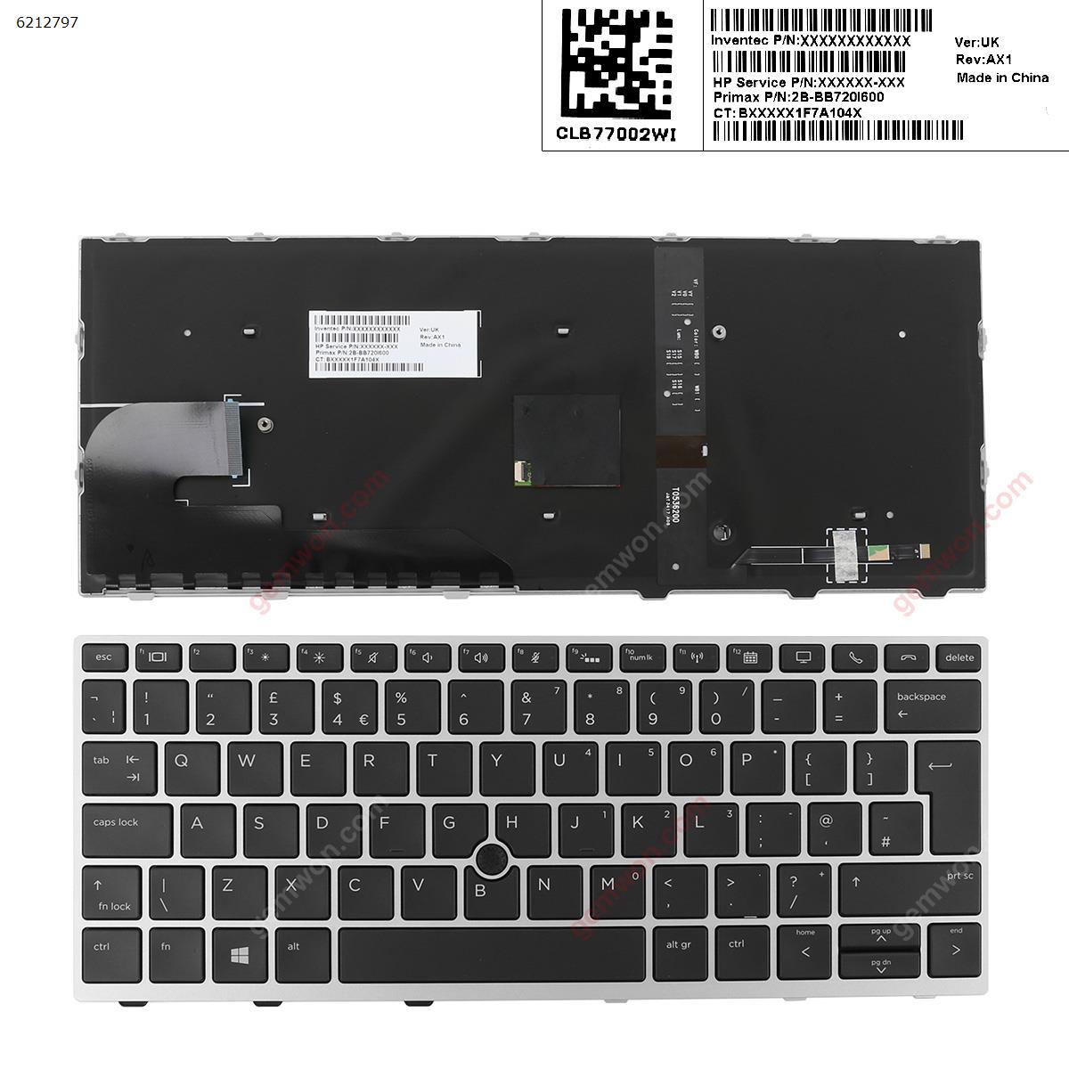 Picture of New Replacement Laptop Keyboard For HP EliteBook 830 G5 SILVER FRAME BLACK (with point,Backlit,Win8) Uk Layout
