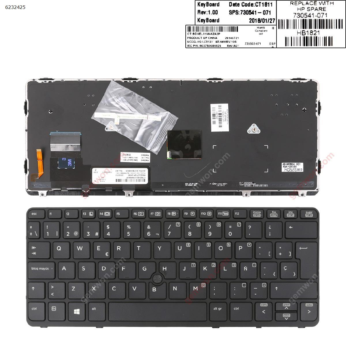 Picture of New Replacement Laptop Keyboard For HP EliteBook 820 G1 BLACK FRAME BLACK (Backlit,with point,Win8) SP Layout
