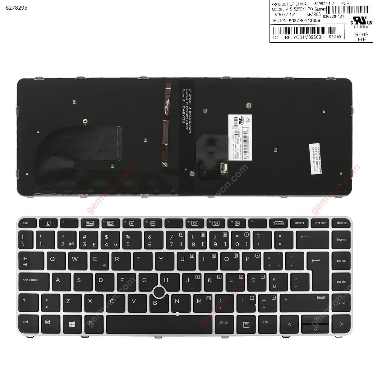 Picture of New Replacement Laptop Keyboard For HP EliteBook 840 G3  SILVER   FRAME BLACK (with point,Backlit,Win8) PO Layout