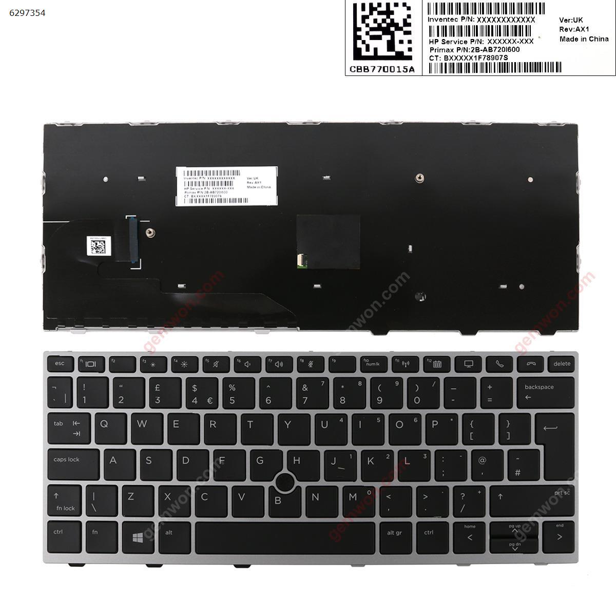 Picture of New Replacement Laptop Keyboard For HP EliteBook 830 G5  SILVER   FRAME BLACK (with point,  Without foil Win8) Uk Layout