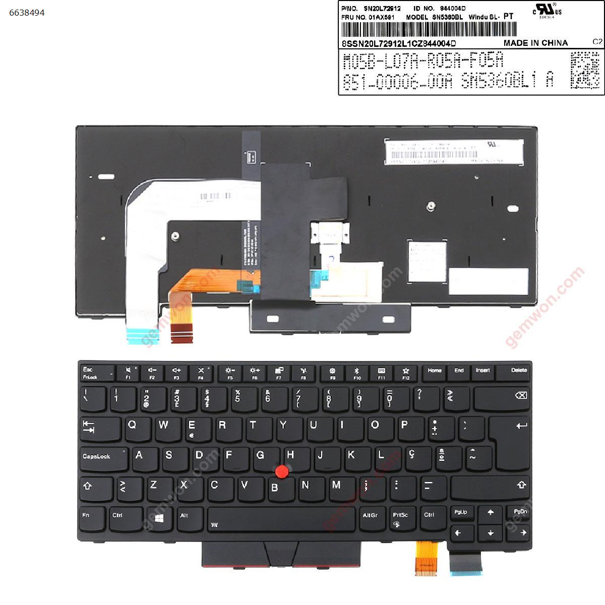 Picture of New Replacement Laptop Keyboard For ThinkPad T470 BLACK FRAME BLACK (Backlit,For Win8) PO Layout