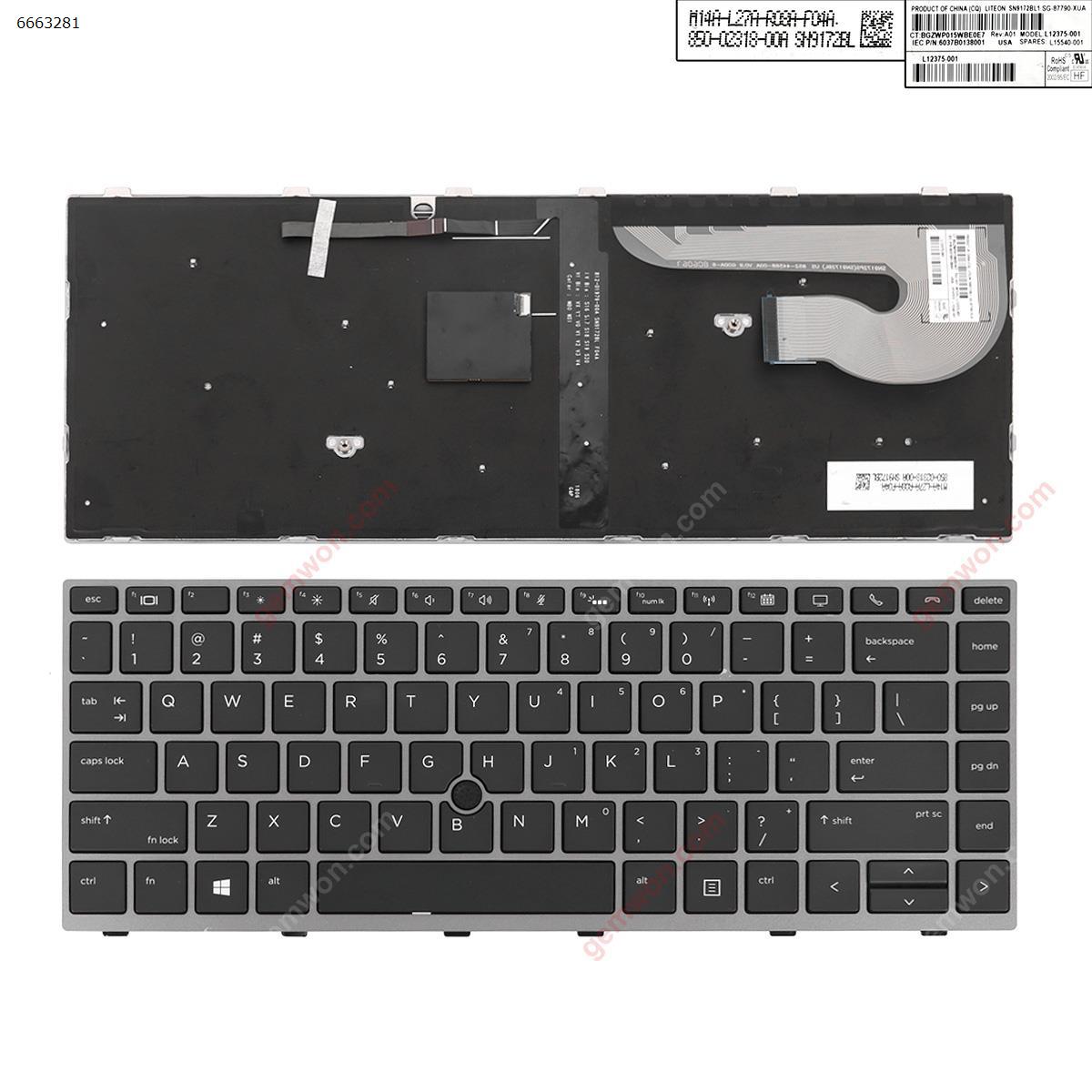 Picture of New Replacement Laptop Keyboard For HP EliteBook 840 G5 GARY FRAME BLACK (with point, Backlit, Win8) )（The back buckle is broken） US Layout