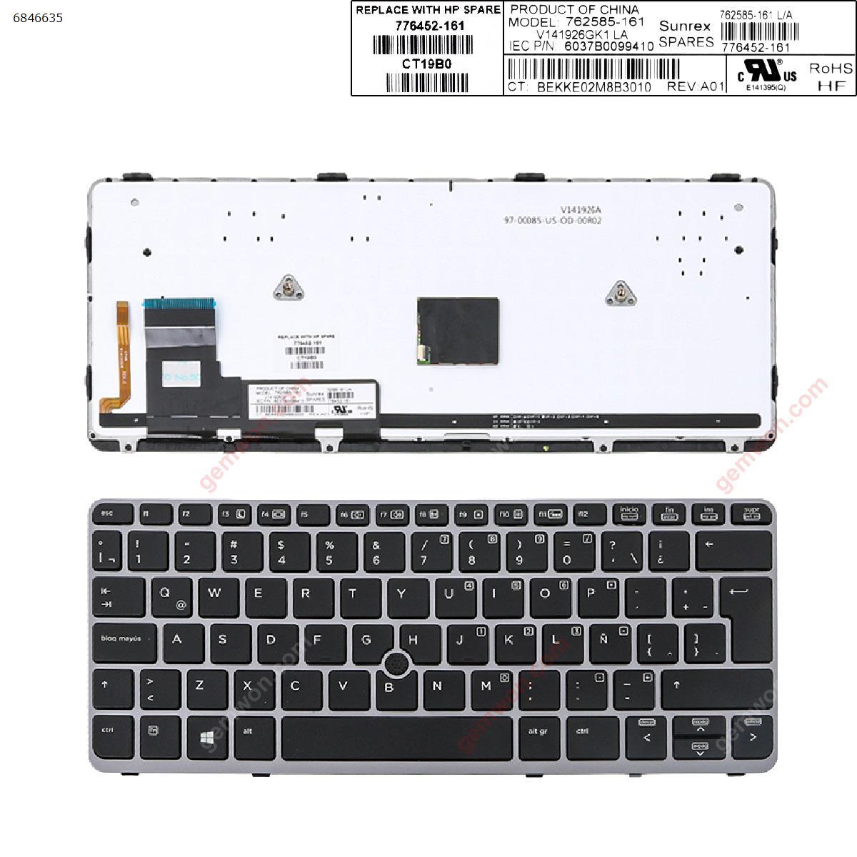Picture of New Replacement Laptop Keyboard For HP EliteBook 820 G1 SILVER FRAME BLACK (Backlit,with point,Win8) LA Layout