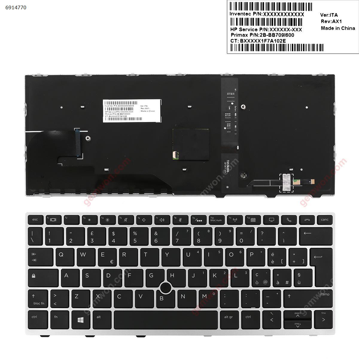 Picture of New Replacement Laptop Keyboard For HP EliteBook 830 G5 SILVER FRAME BLACK (with point,Backlit,Win8) IT Layout