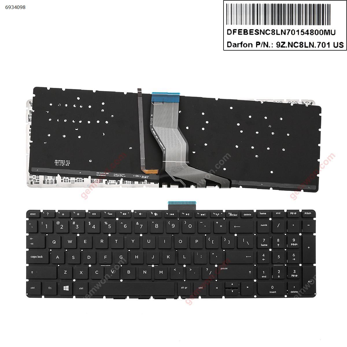 Picture of New Replacement Laptop Keyboard For HP Pavilion 15-cd072nr 15-cd074cl 15-cd075nr 15-cd076cl BLACK（Backlit,Without FRAME,WIN8）（Black key cap） US Layout