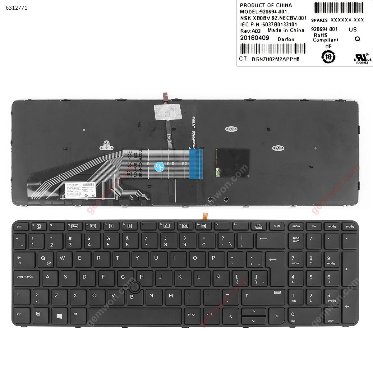Picture of New Replacement Laptop Keyboard For HP ProBook 450 G3 455 G3 470 G3 BLACK FRAME BLACK(Backlit  ， With Point Stick For Win8) LA Layout