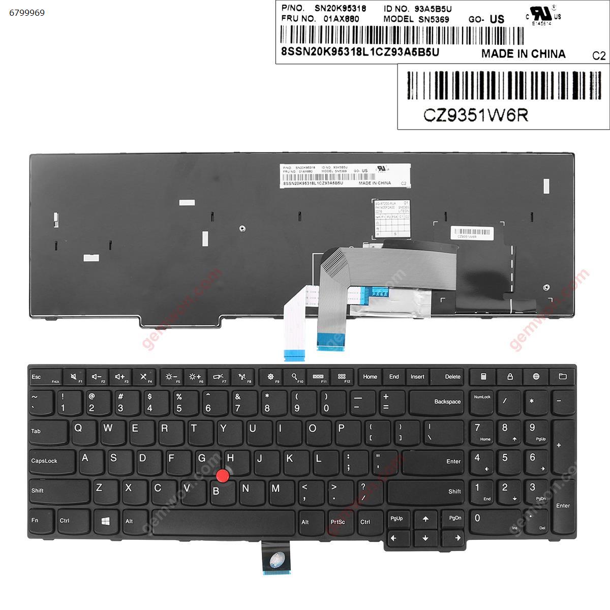 Picture of New Replacement Laptop Keyboard For Thinkpad E555 E550 BLACK FRAME BLACK(With Point stick, OEM  ， Win8 ) US Layout
