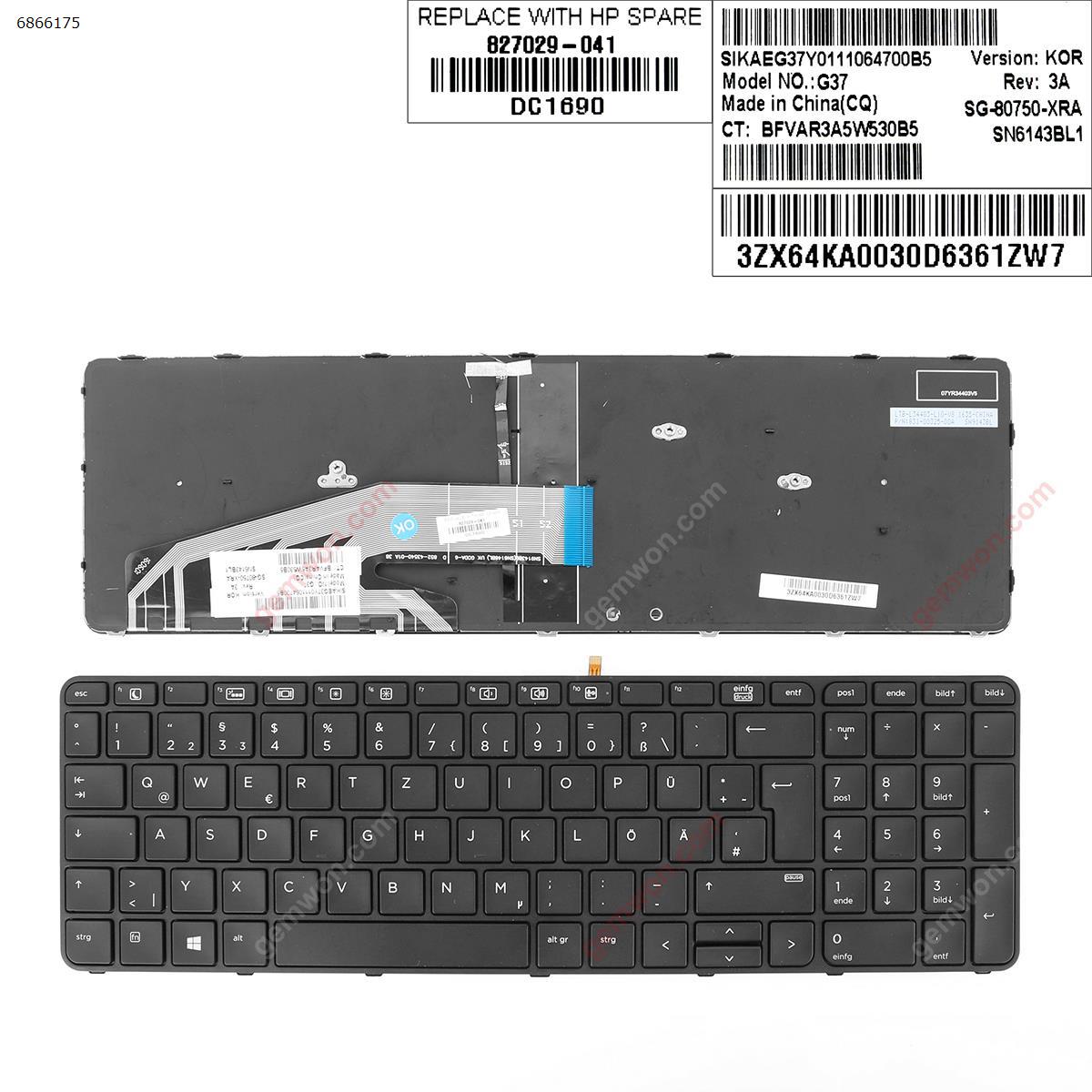Picture of New Replacement Laptop Keyboard For HP ProBook 450 G3 455 G3 470 G3 BLACK FRAME BLACK (Backlit  ， Without  Point Stick )WIN8 GR Layout