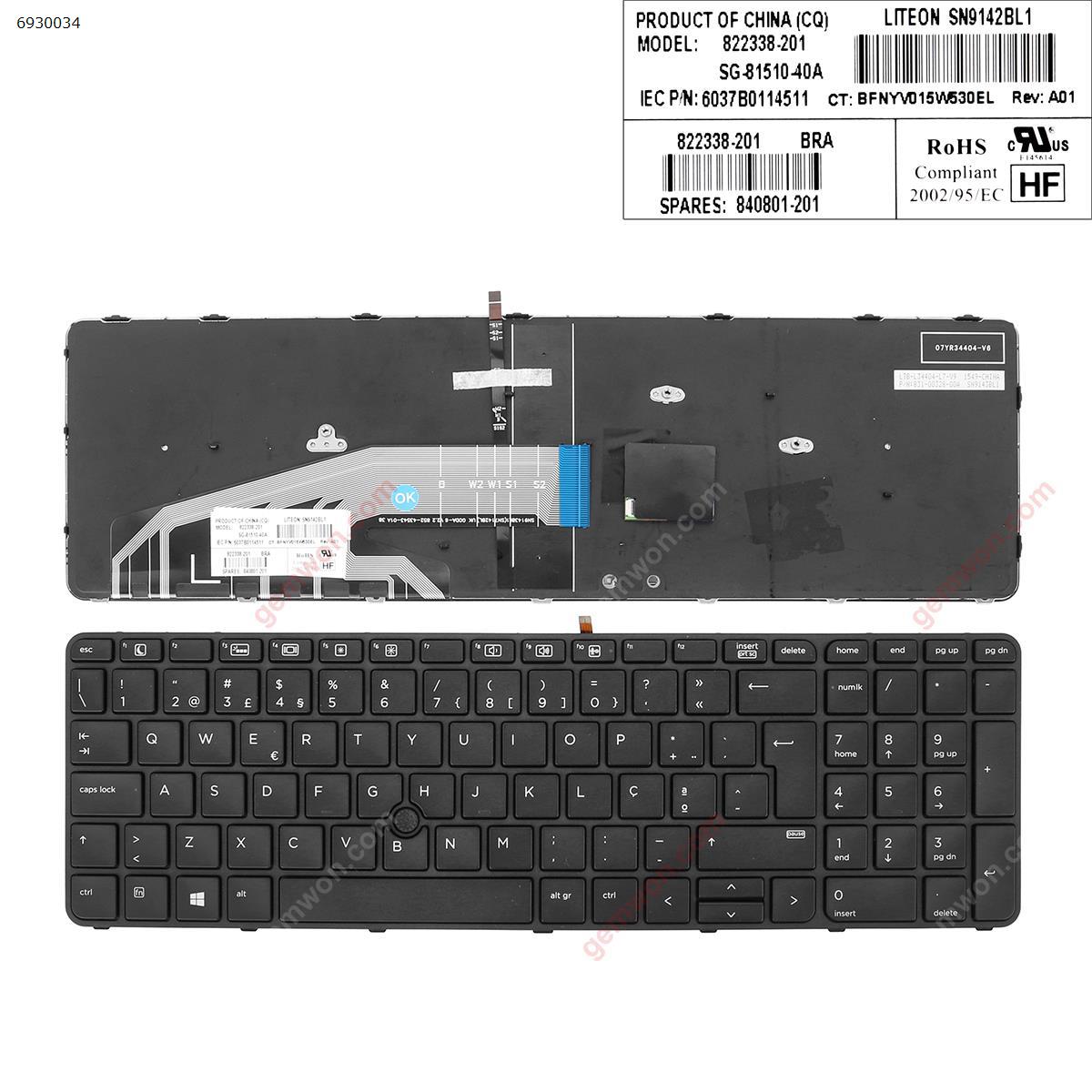 Picture of New Replacement Laptop Keyboard For HP ProBook 450 G3 455 G3 470 G3 BLACK FRAME BLACK(Backlit  ， With Point Stick For Win8) PO Layout