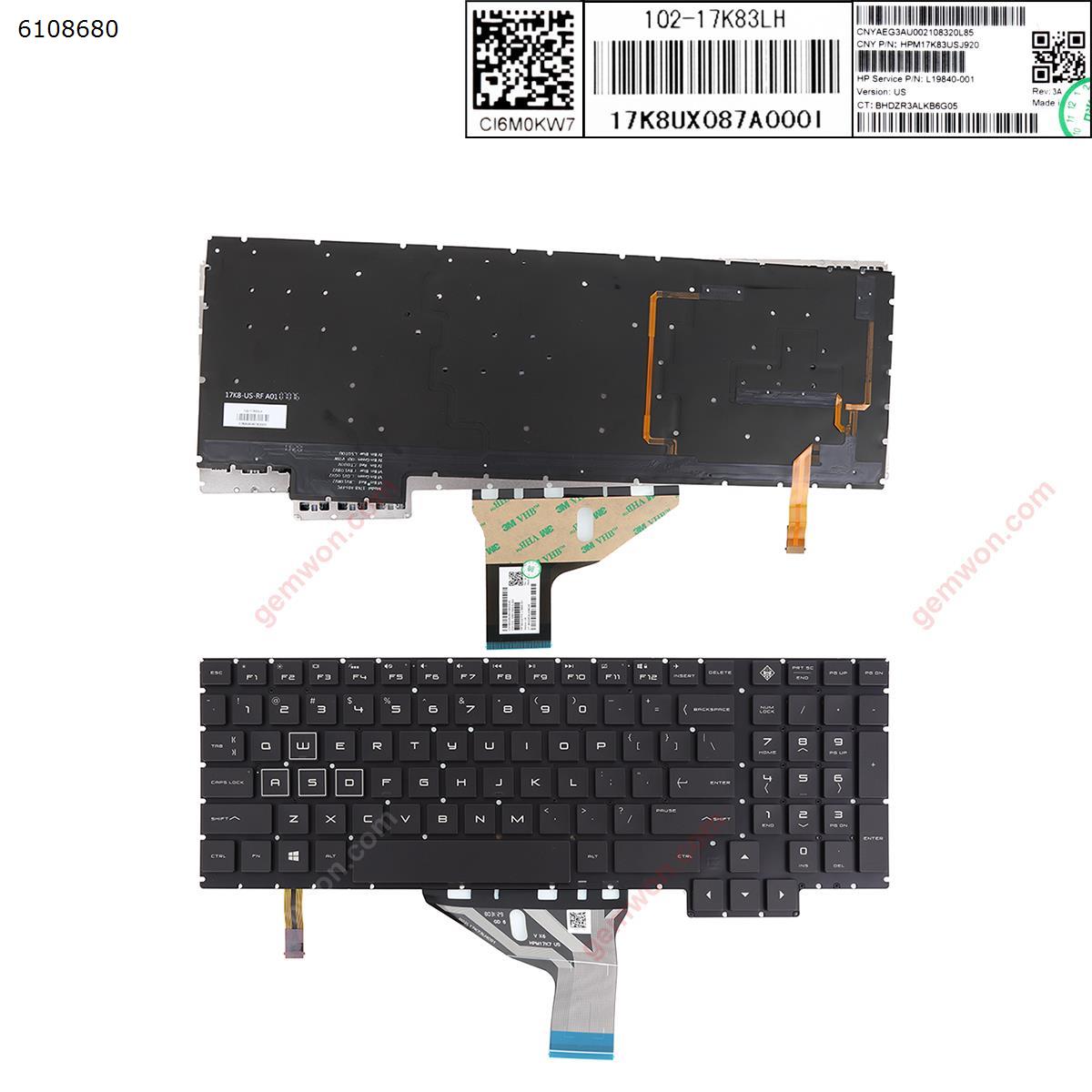 Picture of New Replacement Laptop Keyboard For HP Omen 15-ce 15-ce000 15-ce020ca 15-CE010CA 15-CE0US  BLACK (Full Colorful Backlit,Without FRAME,WIN8) US Layout