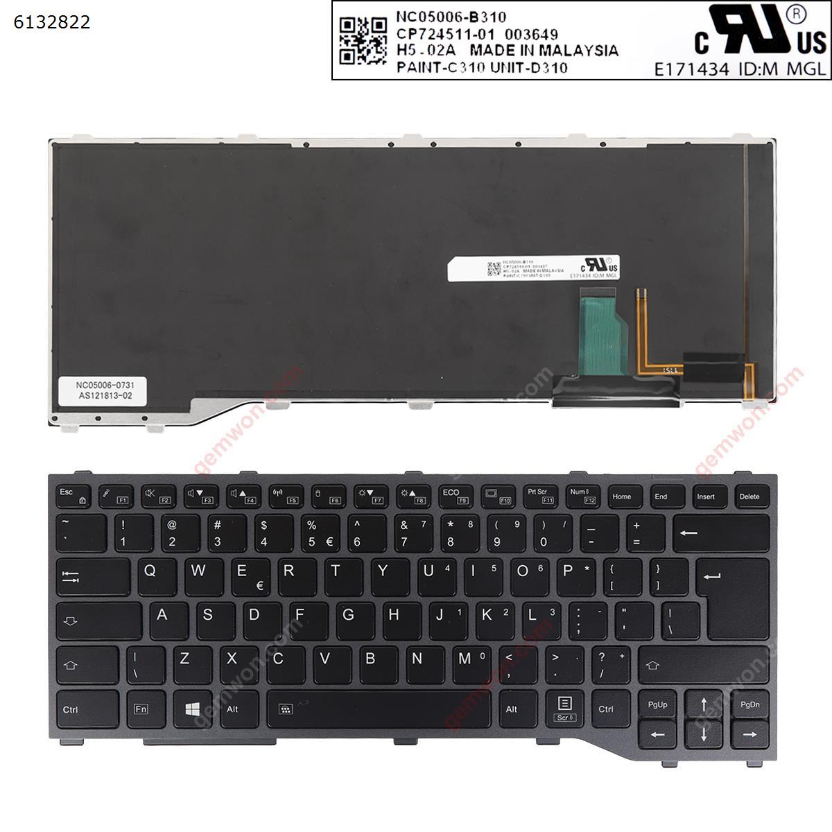 Picture of New Replacement Laptop Keyboard For Fujitsu Siemens Lifebook t937 t938   GRAY  FRAME  BLACK( Backlit , Win8) US Layout