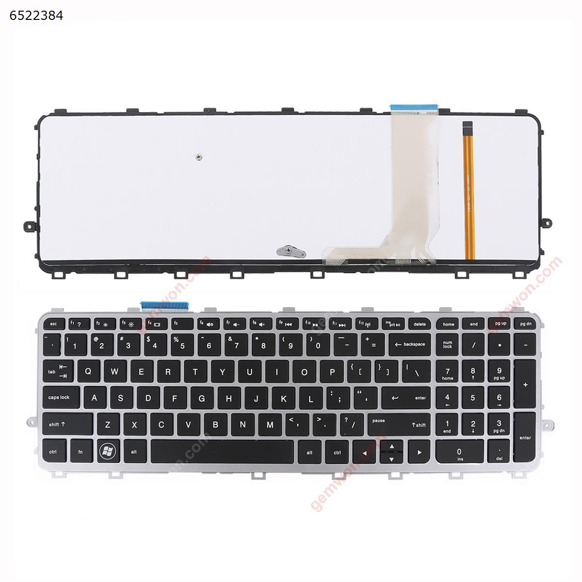 Picture of New Replacement Laptop Keyboard For HP ENVY m6-n168ca m6-n010dx m6-n012dx SILVER FRAME BLACK (Backlit, Win7) US Layout