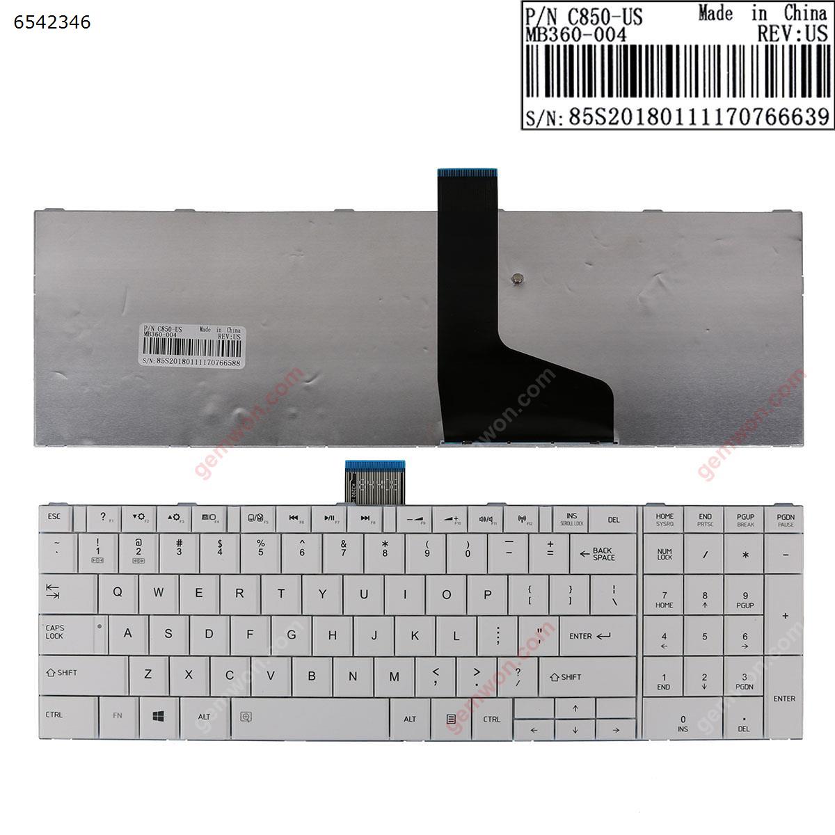 Picture of New Replacement Laptop Keyboard For TOSHIBA C850 WHITE(For Win8， Without Foil ) US Layout