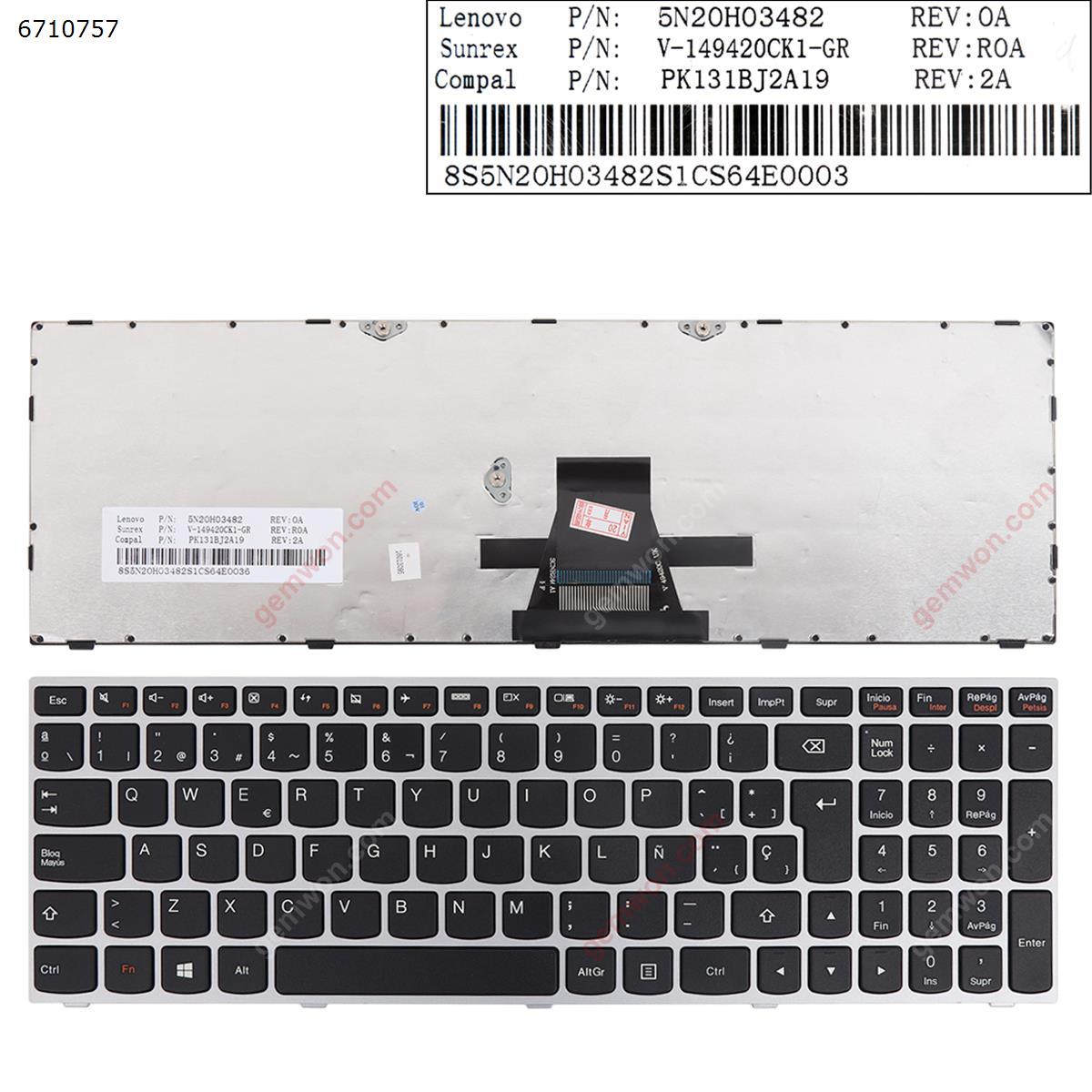 Picture of New Replacement Laptop Keyboard For LENOVO G50-70 SILVER FRAME BLACK   OEM   WIN8 SP Layout