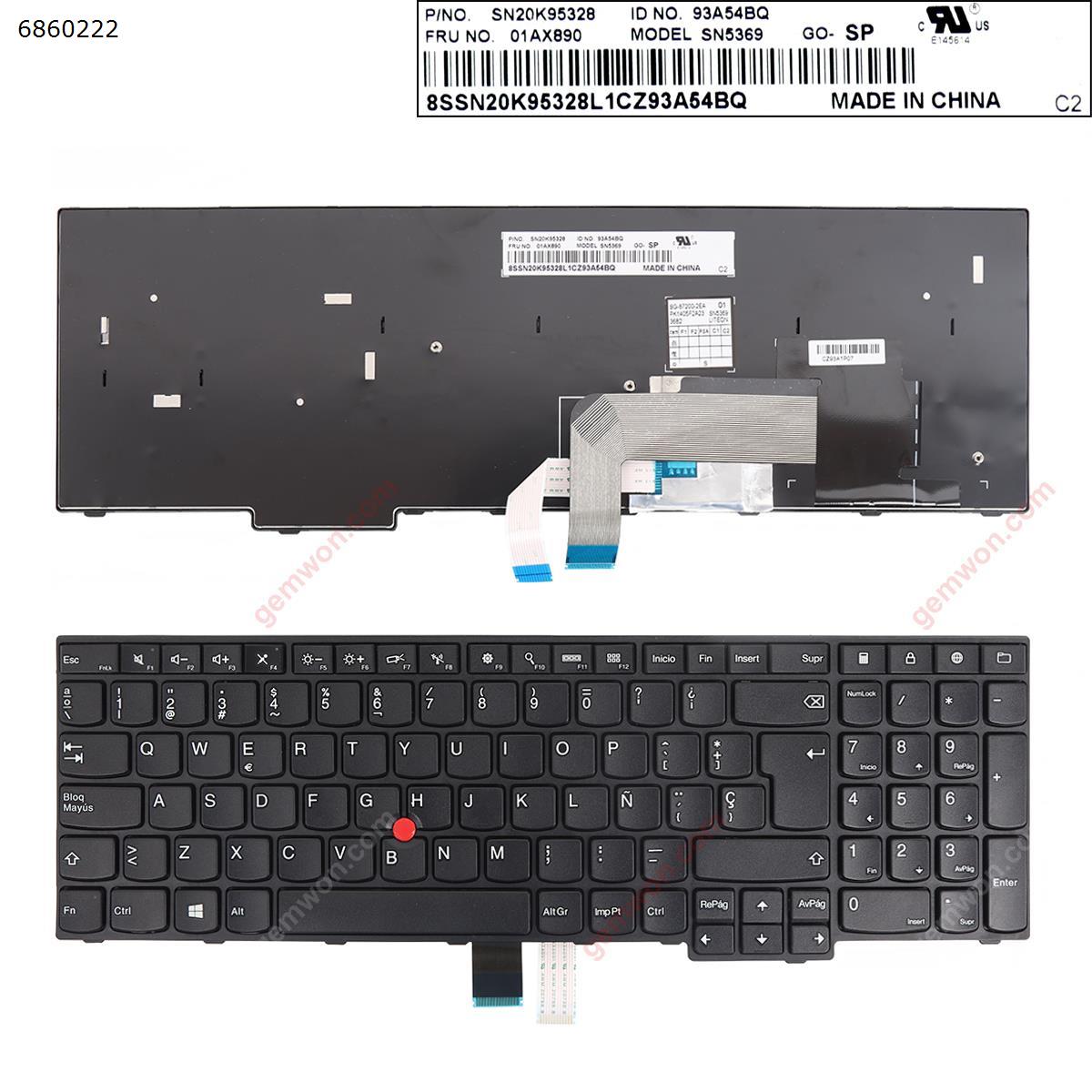 Picture of New Replacement Laptop Keyboard For Thinkpad E555 E550 BLACK FRAME BLACK( With Point stick  OEM  ,Win8 ) SP Layout