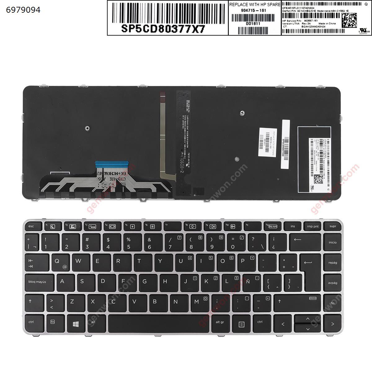 Picture of New Replacement Laptop Keyboard For HP EliteBook Folio 1040 G3 SILVER FRAME BLACK (Backlit,Win8) LA Layout