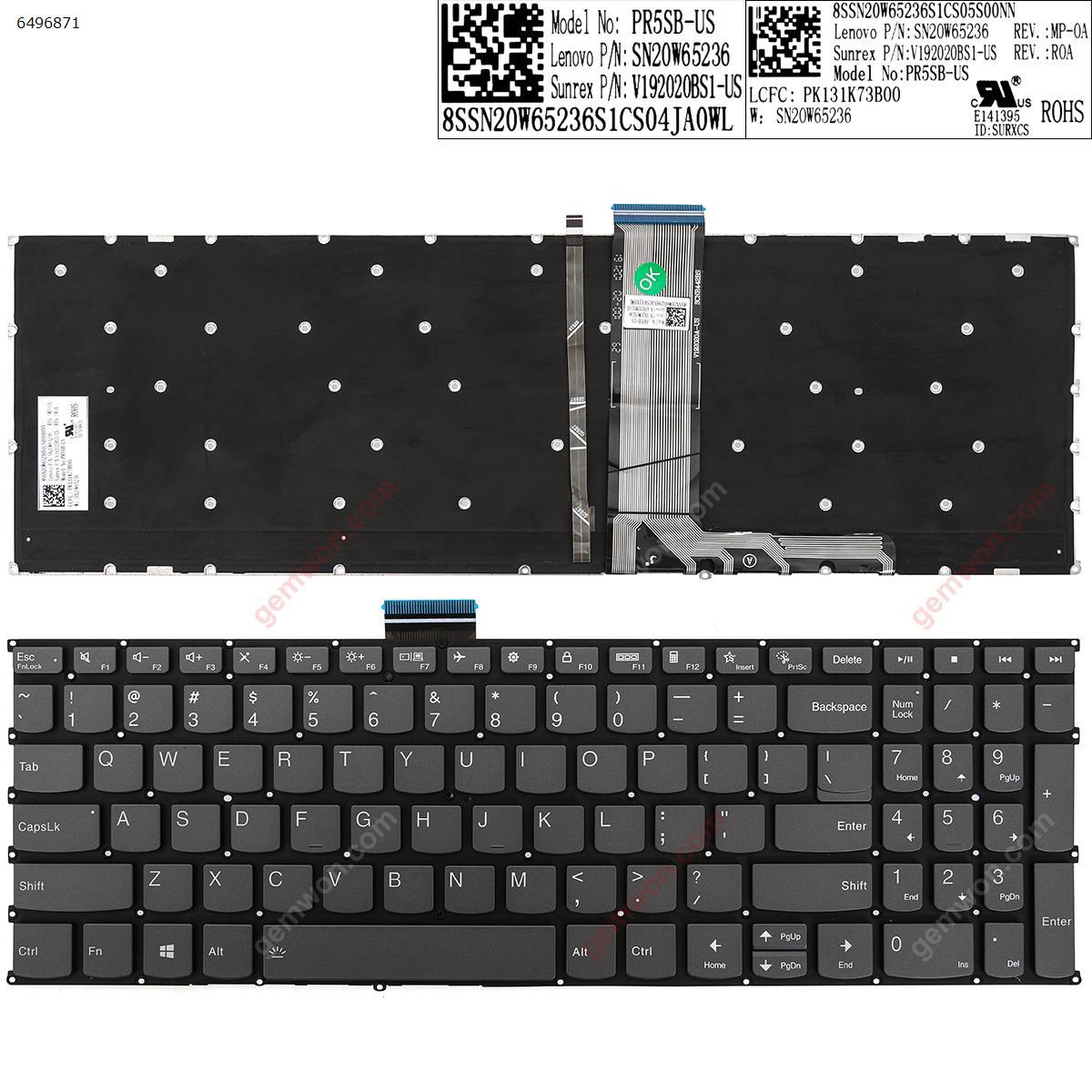 Picture of New Replacement Laptop Keyboard For Lenovo xiaoxin  15  GRAY (Backlit,Without FRAME,WIN8) US Layout