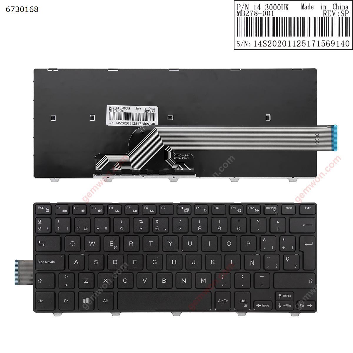 Picture of New Replacement Laptop Keyboard For DELL Inspiron 14-3000 5447 5442 5445 7447 Series BLACK FRAME BLACK   OEM  (For Win8) SP Layout