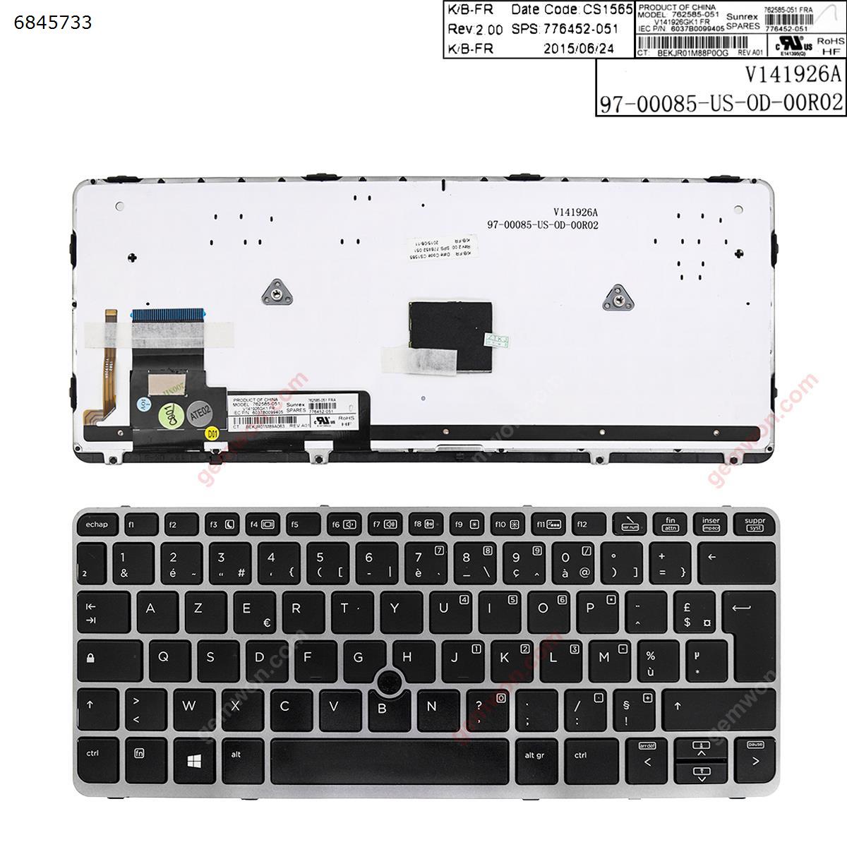 Picture of New Replacement Laptop Keyboard For HP EliteBook 820 G1 SILVER FRAME BLACK (Backlit,with point,Win8) FR Layout