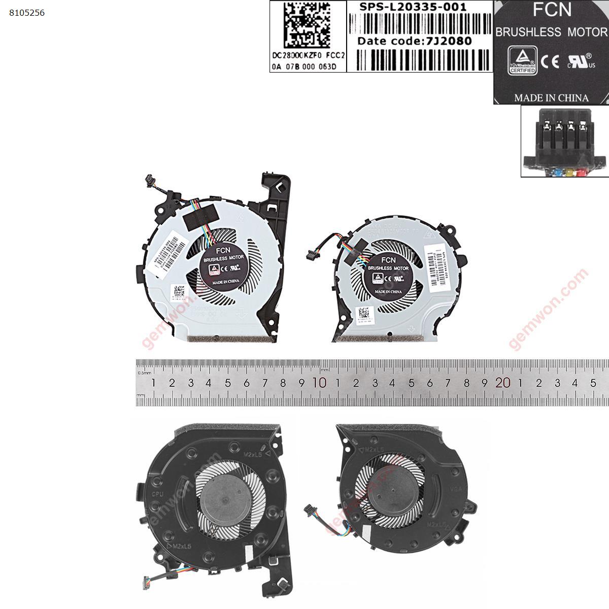 Picture of New Replacement CPU Cooling Fan For New for HP PAVILION 15-CX 15-CX0060TX TPN-C133 （CPU+GPU FAN L+R ，Original） DFS501105PR0T DFS481305MC0T Layout