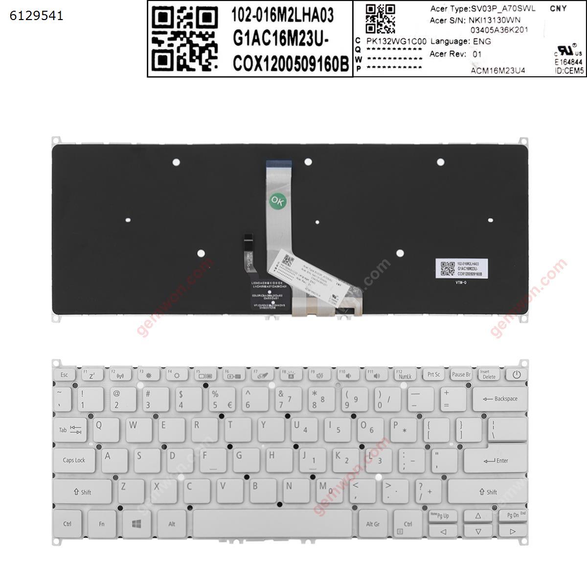 Picture of New Replacement Laptop Keyboard For Acer Swift SF514   silver (Without FRAME，Backlit ） US Layout