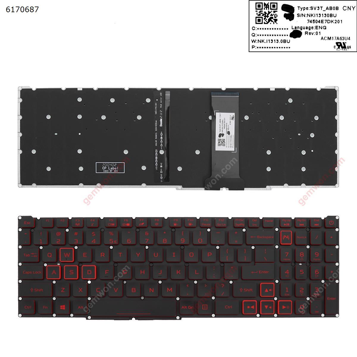 Picture of New Replacement Laptop Keyboard For Acer Nitro-4  an515-54 an515-43 an517-51 an715-51    BLACK (Red side,Backlit,WIN8,without FRAME) US Layout