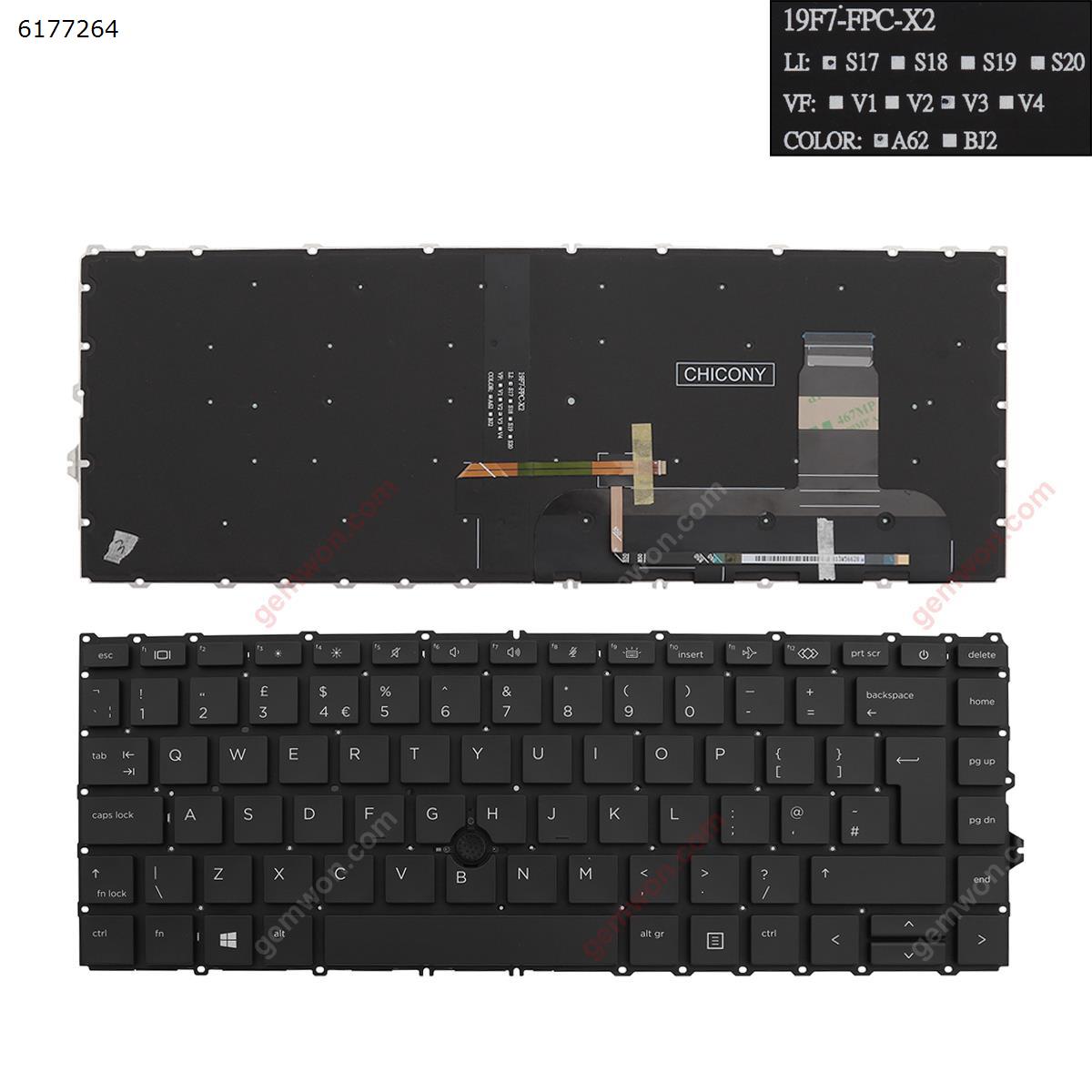 Picture of New Replacement Laptop Keyboard For HP EliteBook 840 g7 BLACK ( Backlit ， Without FRAME, with point ， Win8) Uk Layout