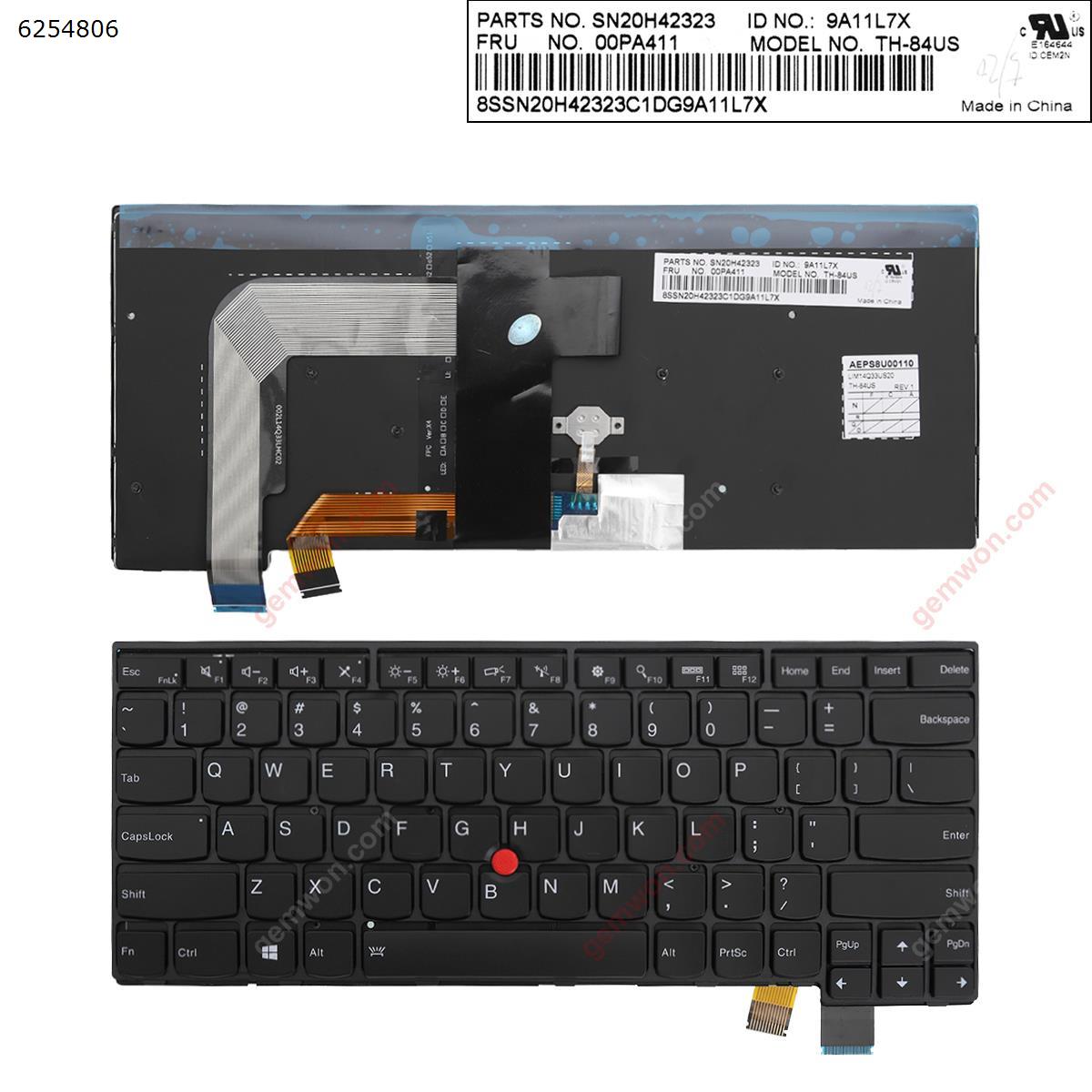 Picture of New Replacement Laptop Keyboard For ThinkPad T460S BLACK FRAME BLACK (Backlit,For Win8) US Layout