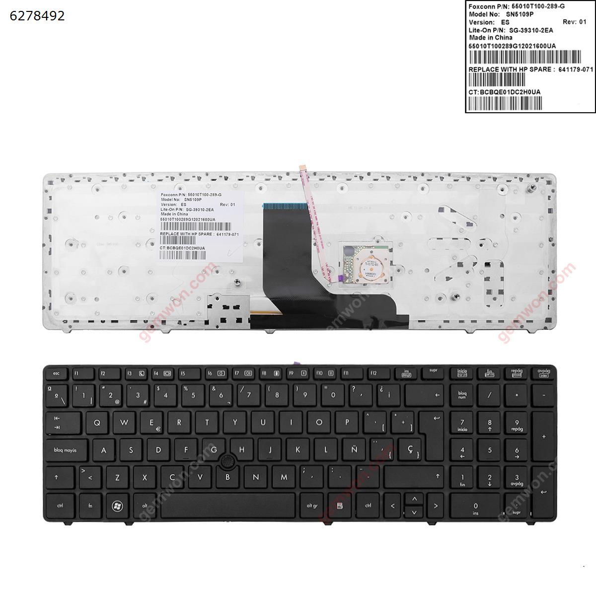 Picture of New Replacement Laptop Keyboard For HP ProBook 6560B/EliteBook 8570P 8560P BLACK FRAME BLACK(With Point stick) SP Layout