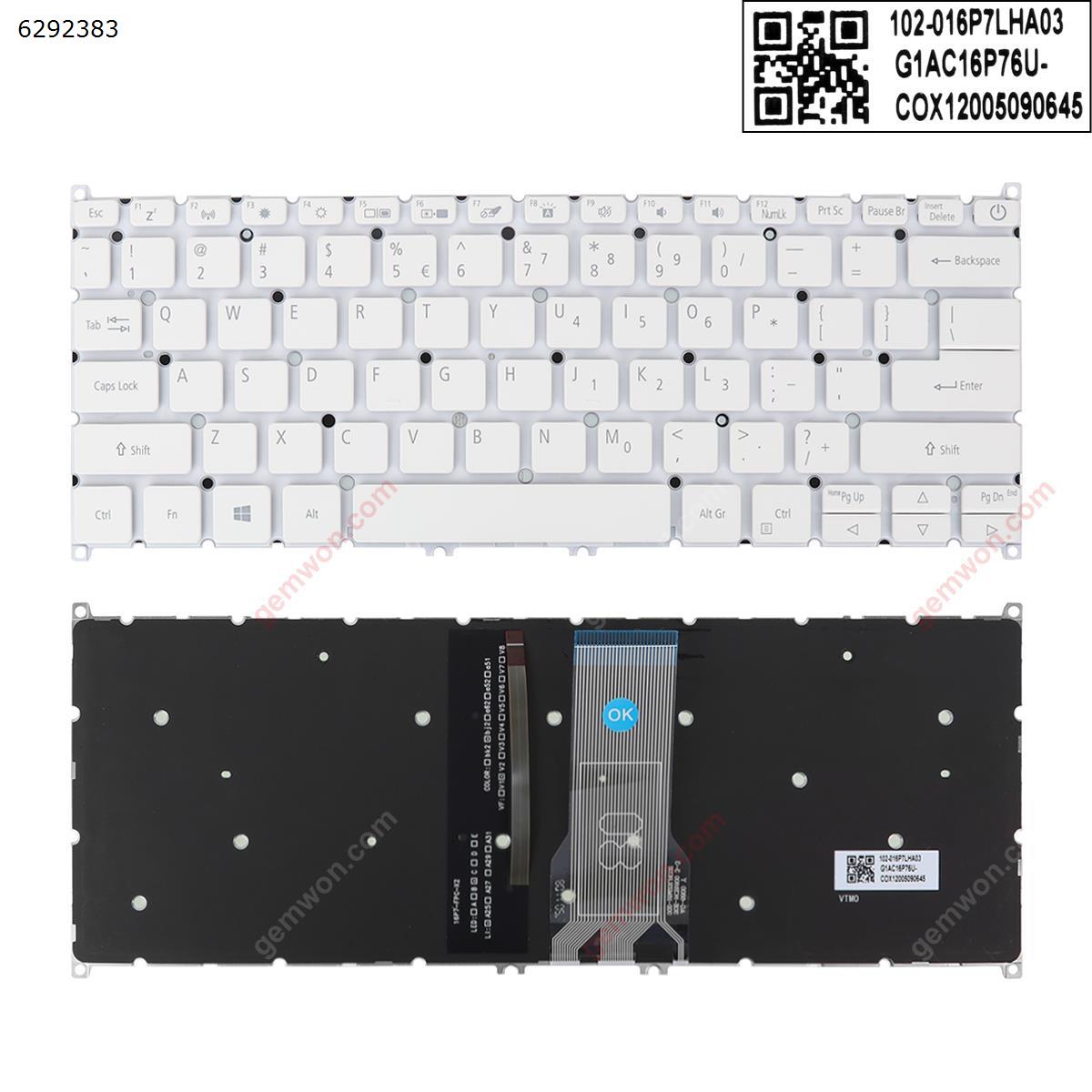 Picture of New Replacement Laptop Keyboard For Acer Swift SF114-32   WHITE   (Without FRAME，Backlit ） US Layout