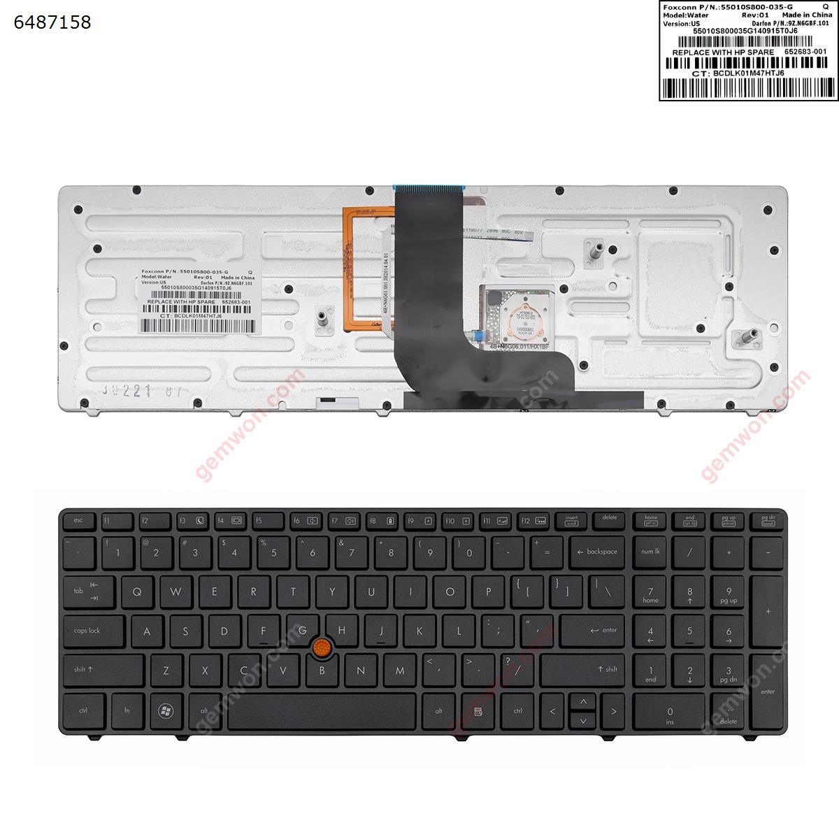 Picture of New Replacement Laptop Keyboard For HP 8560W 8570W GRAY FRAME GRAY(Backlit,With Point stick ,small enter Win8) US Layout