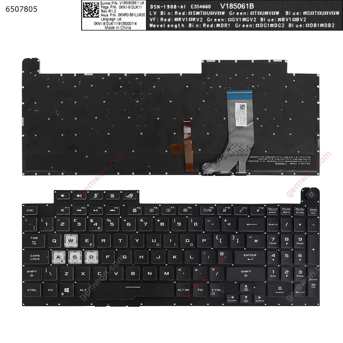 Picture of New Replacement Laptop Keyboard For Asus G731GT G731GU black (Full Colorful Backlit,Without FRAME,WIN8) Uk Layout