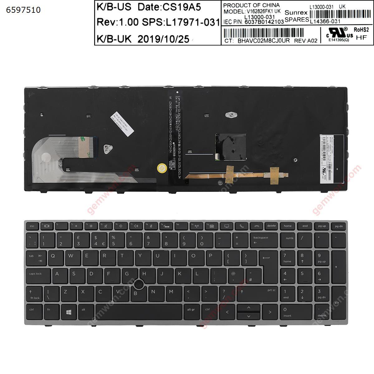 Picture of New Replacement Laptop Keyboard For HP EliteBook 850 G5 GRAY FRAME BLACK (Backlit , with point ) Uk Layout