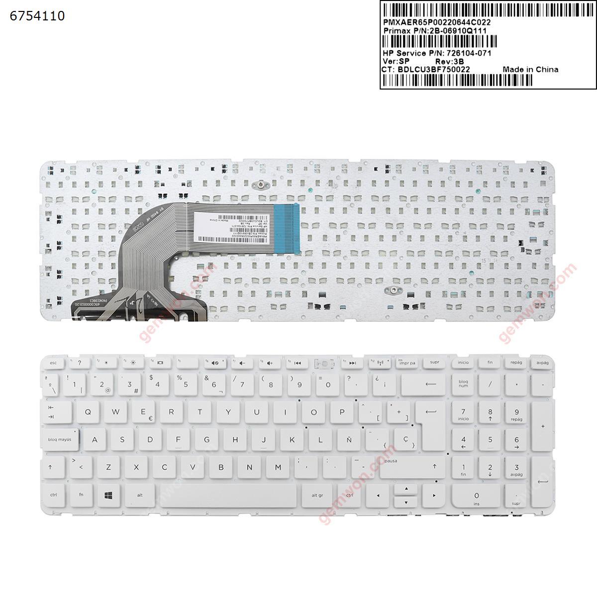 Picture of New Replacement Laptop Keyboard For HP Pavilion 15-e 15-n 250 G3 255 G3 256 G3 WHITE（Without  FRAME Win8) SP Layout