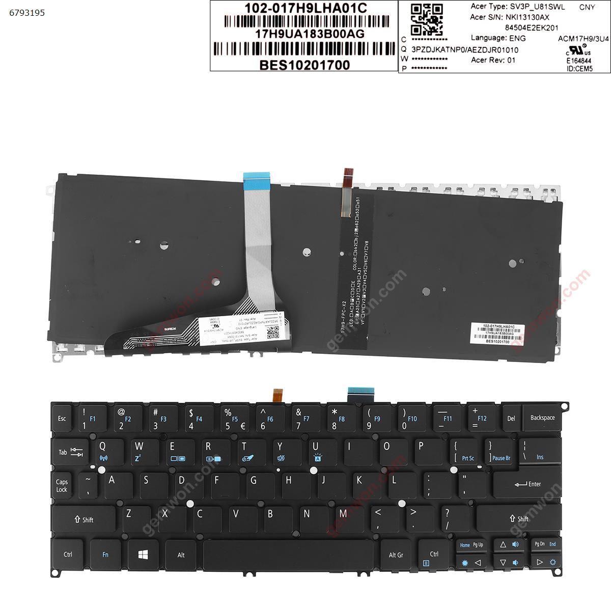Picture of New Replacement Laptop Keyboard For Acer   Swift7 SF714-52T BLACK (Backlit,Without FRAME,WIN8)	 US Layout