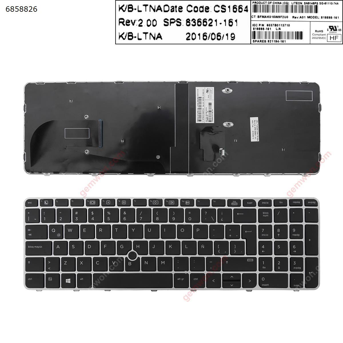 Picture of New Replacement Laptop Keyboard For HP EliteBook 755 G3 850 G3 850 G4 ZBook 15u G3 G4 SILVER FRAME BLACK (with point,,Win8) LA Layout