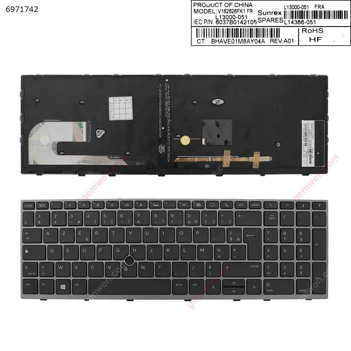 Picture of New Replacement Laptop Keyboard For HP EliteBook 850 G5 GRAY FRAME BLACK (Backlit , with point ) FR Layout