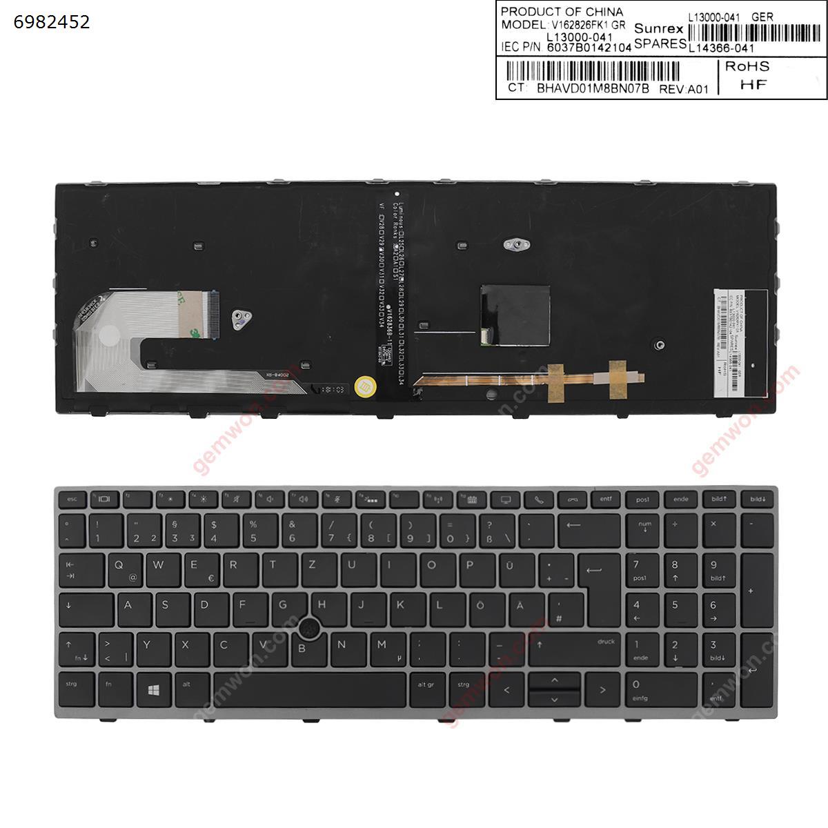 Picture of New Replacement Laptop Keyboard For HP EliteBook 850 G5 GRAY FRAME BLACK (Backlit , with point ) GR Layout