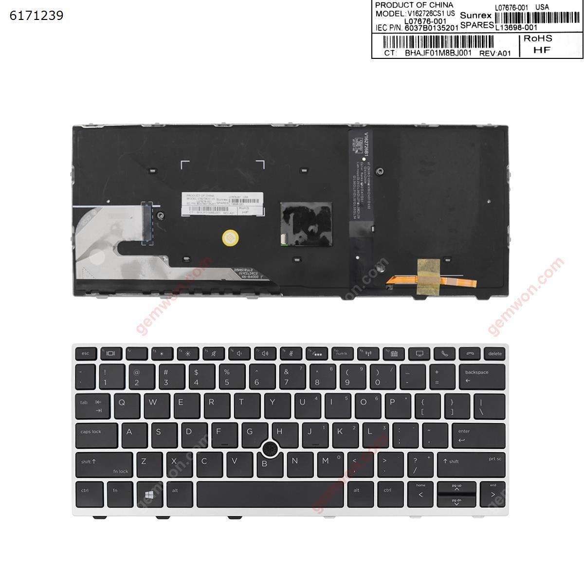 Picture of New Replacement Laptop Keyboard For  HP EliteBook 730 G5 735 G5 735 G6 830 G5 836 G5 SILVER FRAME BLACK (with point Backlit Win8) US Layout