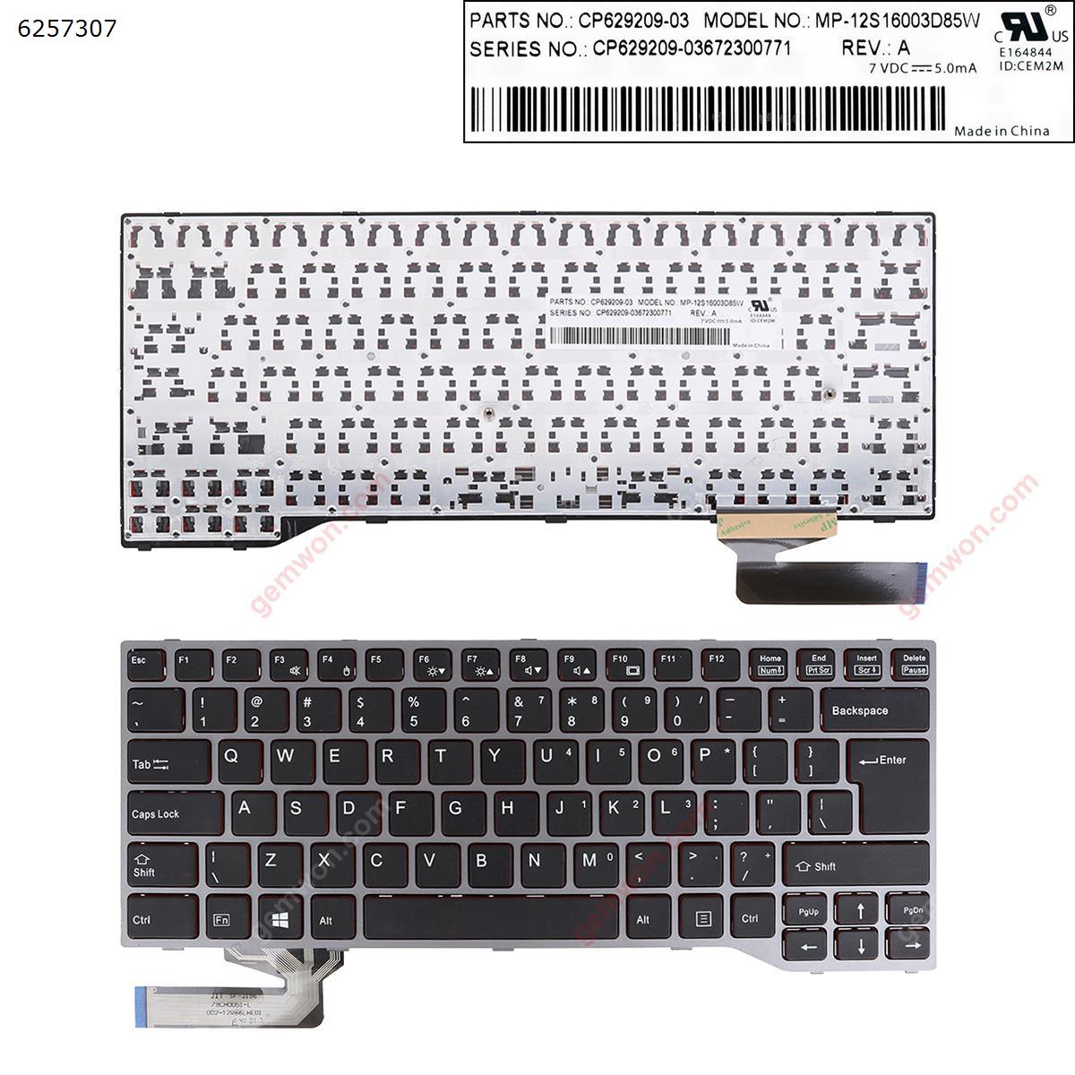 Picture of New Replacement Laptop Keyboard For Fujitsu Lifebook E733 E744 E734 E743 GRAY FRAME BLACK ，Red  Side ,  Win8 US Layout