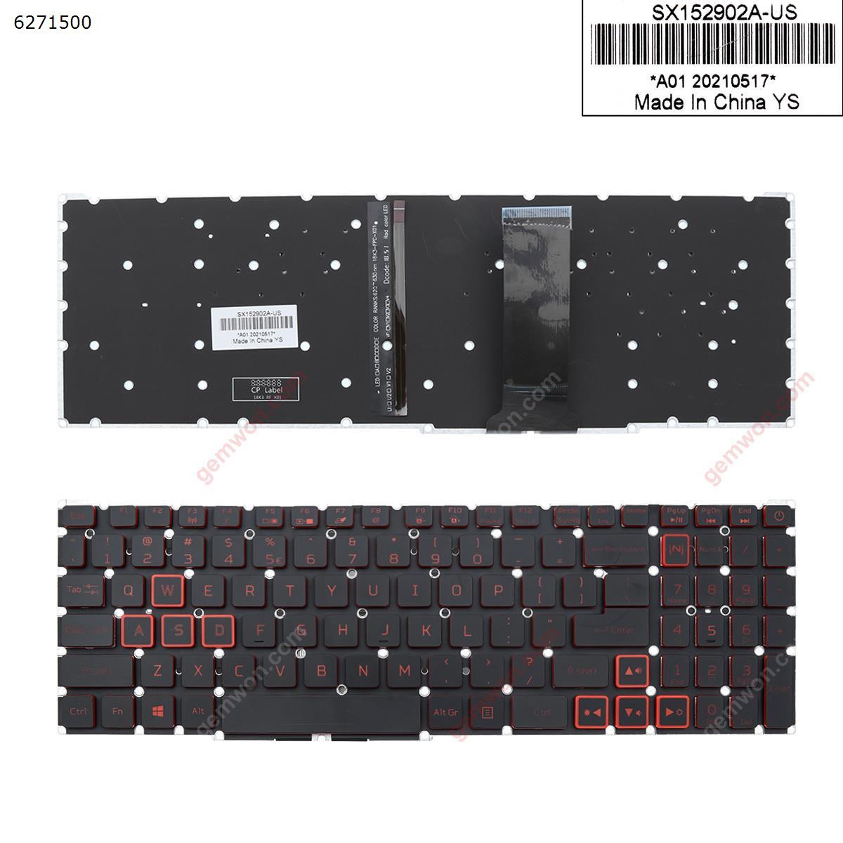 Picture of New Replacement Laptop Keyboard For Acer Nitro-4 an515-54 an515-43 an517-51 an715-51 BLACK (Red side,Backlit,WIN8,without FRAME) US Layout